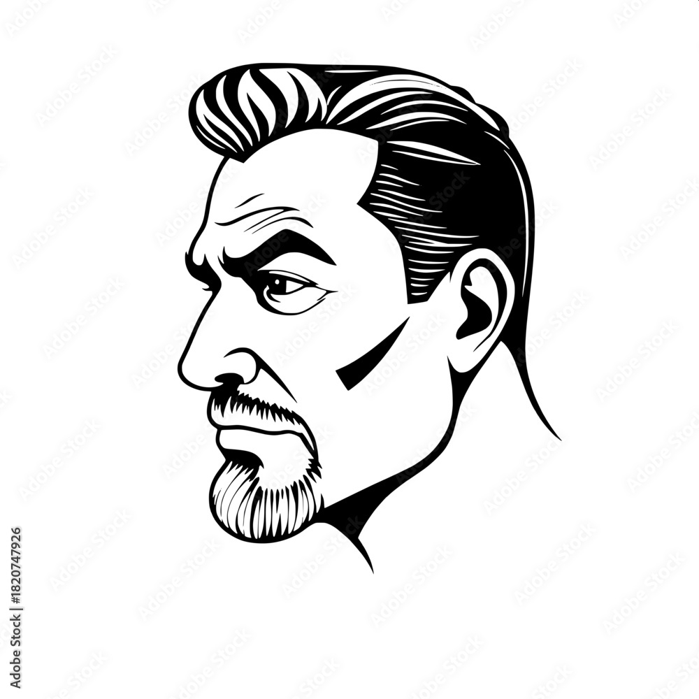 Black and white Vector Artwork Of A Mature Male Profile With A Strong black-and-white-vector-artwork-of-a-mature-male-profile-with-a-strong
