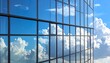 © EnelEva - Modern high-rise glass building reflecting blue sky and clouds illustration