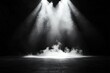 © AI Dev Studio - Dramatic stage lighting beams through fog, creating an enigmatic atmosphere that evokes anticipation and excitement for an unknown performance or event.