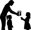 © Abd Elrahman - Vector Silhouette Mother Children Shopping Gift Giving Minimal Black White