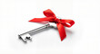 © Alla - Silver key with a red ribbon on white background for New Year and Christmas business slogans