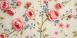 © Views & Backgrounds - Delicate blush roses & bluebells on faded cream cotton, intricate print,  delicate,   fabric texture