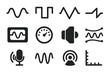 © Sergey - Sound Waves Icons. Solid style icons of Analog Sound Waves: Sine Wave, Square Wave, Triangle Wave, Sawtooth Wave, Oscilloscope,