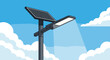 © Popu - Solar powered street light illuminating the future with clean energy under a blue cloudy sky symbolizing sustainability and innovation