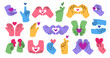 © ksania - Heart hand gesture symbols for love, friendship, social care and donation. Valentine's day design elements. Couple romantic relationship feelings. Compassion and support vector concept set