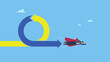 © Saklarboy - Businessman flying with agile cycle. Agile methodology in project management or software development, sprint or dev cycle to release and improve product, scrum process or workflow.