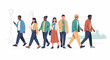 © Crypto Mining - Diverse group of young multicultural people walking together in a line.
