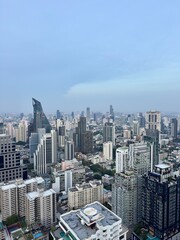  View of bangkok thailand south east asia city skyline tall big skyscrapers buildings dusk sunset