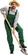 © master1305 - Male gardener leaning on shovel in workwear on transparent background. Concept of garden maintenance tutorials, outdoor labor visuals, landscaping ads and agricultural content