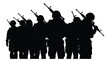 © MDRiad - Armed military soldiers silhouette isolated on white background, Vector