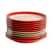© ArzStudio - Stacked Red and White Plates Create a Vibrant Kitchen Display