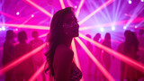 Glowing skin in the laser lights at an electronic music festival night