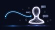 © Rohan - Digital user profile interface with glowing data flow connection and message bubbles on dark background.