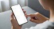 © Toma Hieu - Minimalist Close-Up of Hands Using Smartphone with Blank Screen – Modern Lifestyle Technology Mockup on Soft Background