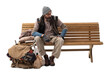 © amedeoemaja - Homeless Man Sitting on Wooden Bench on White Background