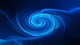 広大な暗闇の中に煌めく星々の中央で無限のエネルギーを秘めたような明るい青色の螺旋状の光がダイナミックに広がる
