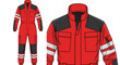 © Aashutosh Pandit - Detailed Technical Illustration of Red Paramedic Jumpsuit for Emergency Medical Technicians - Ideal for Healthcare Presentations, Industry Training, and Fashion Design Projects (Full Body & Detail Vie