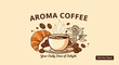 © OneAhmad - Aroma Coffee Your Daily Dose of Delight - A Delicious Coffee Cup with Croissant & Beans