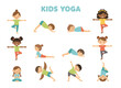 © Music_A - A hand‑drawn illustration of a kids’ yoga set showing children doing exercises, asanas, postures, and meditation