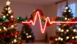 © Evarelle - Glowing red neon heartbeat line on a festive Christmas background. EKG pulse intertwined with holiday tinsel and decorations. Health and vitality during the holiday season concept