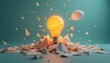 © Vadym - Bright idea emerges from broken shell fragments. A glowing lightbulb represents innovation and new business ventures. Abstract concept of inspiration.