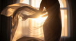 © Gilianse - Silk drapes flowing in the wind, clinging to an unseen form, backlit by the morning sun, creating a luminous silhouette of sensual curves