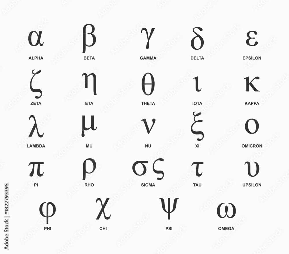 Greek Letters Example Greek alphabet. Greek letter, Ancient sign, Sorority letters Stock ...