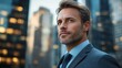 © ORG - Contemplative businessman gazing at cityscape urban setting gigapixel photography modern environment side profile classy attitude