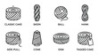 ©  MVectors - Yarn skeins balls hank cake cone disk types. Classic cake skein ball hank side pull