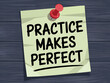 © MdAminul - Practice makes perfect inspiring quote on a sticky note with a red thumbtack