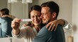 © Paliyem - Emotional couple reacts to positive pregnancy test result with tears of joy and relief