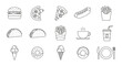 © Ru - Delicious Food Icons A Collection of Hamburger, Pizza, Fries, and More in Outlined Style