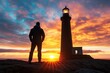 © Sasint - A lighthouse keeper checking equipment at sunset, solitude and responsibility, scenic view