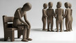 © Emperor - Sad wooden figure excluded from group symbolizing bullying, discrimination, isolation, and lonelinessMental health concept in society, workplace, or school showing exclusion and emotional struggle il