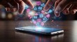© Shaper - Social media concept with smartphone and glowing social media icons