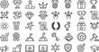© S.P - Achievement icon set, black-and-white line symbols, award and success elements, trophy medal certificate illustration, recognition design