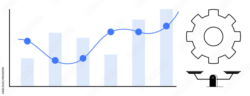 Line and bar chart, gear, and balance scale visualizing data analysis ...