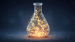 © Darya - Glass flask with glowing microbial culture on dark laboratory background, scientific experiment concept