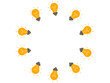 © AYLA - Ring of yellow bulb lamps arranged in a circular pattern on a transparent background. Clean modern layout with simple decorative lighting elements.