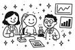 © Olha - Joyful Research Experiment. Playful doodle experimental trial setup with smiling researchers, cartoon participants, cheerful data
