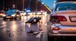 © ArtSync Studio - Rear End Car Crash with Motorcycle Laying on the Street at Night