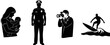 © Monjurul Creatives - Silhouette illustration of caregiving, law enforcement, photography, and surfing activities, black and white vector, lifestyle and profession concept art