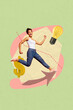 © deagreez - Creative image collage of person run on arrows up with dollars sign light bulb green color background