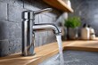 © olgasun - Modern chrome faucet with fresh running water, symbolizing cleanliness.