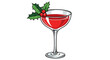 © Puji - Festive red Christmas cocktail in a classic coupe glass, elegantly garnished with a sprig of holly, isolated on a white background