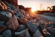 © Michael - Gravel stones on a construction site catching warm golden hour sunlight with lens flare