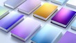 © andriya - A collection of hardcover books with gradient-colored covers, arranged in neat rows on a clean white surface. The lighting is soft and diffused, creating a gent