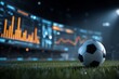 © Rifqi - Close-up of a soccer ball on green grass with sports data displayed, illuminating the night scene. Concept for sports betting strategy, financial analysis and market trends