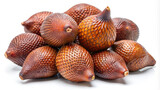 Pile of fresh salak tropical snake fruit on white background
