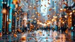 © chelsea - Golden confetti falls in a blurred urban street scene at night, with warm bokeh lights creating a festive and magical atmosphere.
